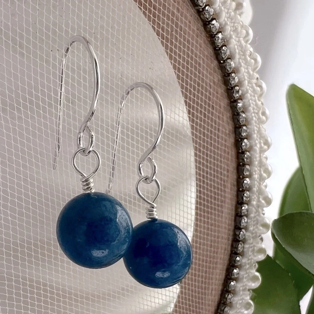 Artisan Sterling Silver Blue Jade Dangle Earrings - Picture 4 of 13